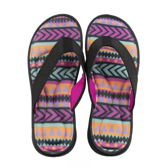 Canyon Sky Women's Memory Foam Flip Flop Sandals in Aztec Black, Size 6 - Picture 1 of 7